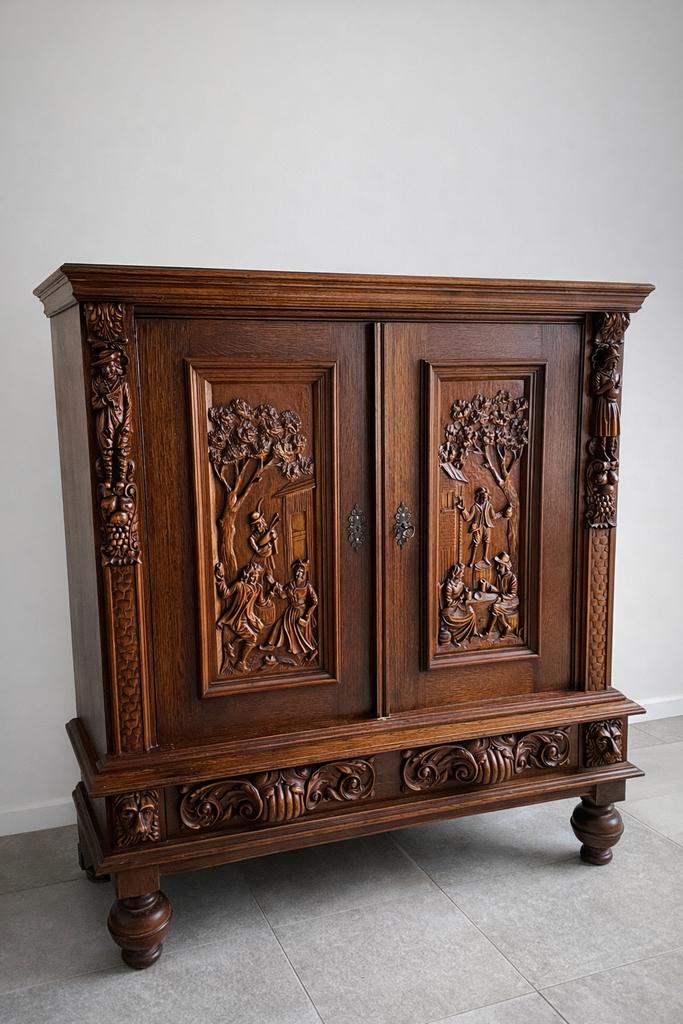 Lot d’armoires anciennes sculptées en chênes massif, Enlèvement