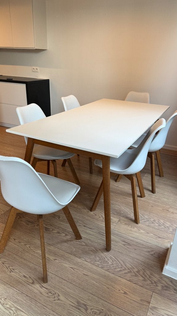 Moderne Eettafel + 6 stoelen, Huis en Inrichting, Ophalen, Gebruikt, Rechthoekig
