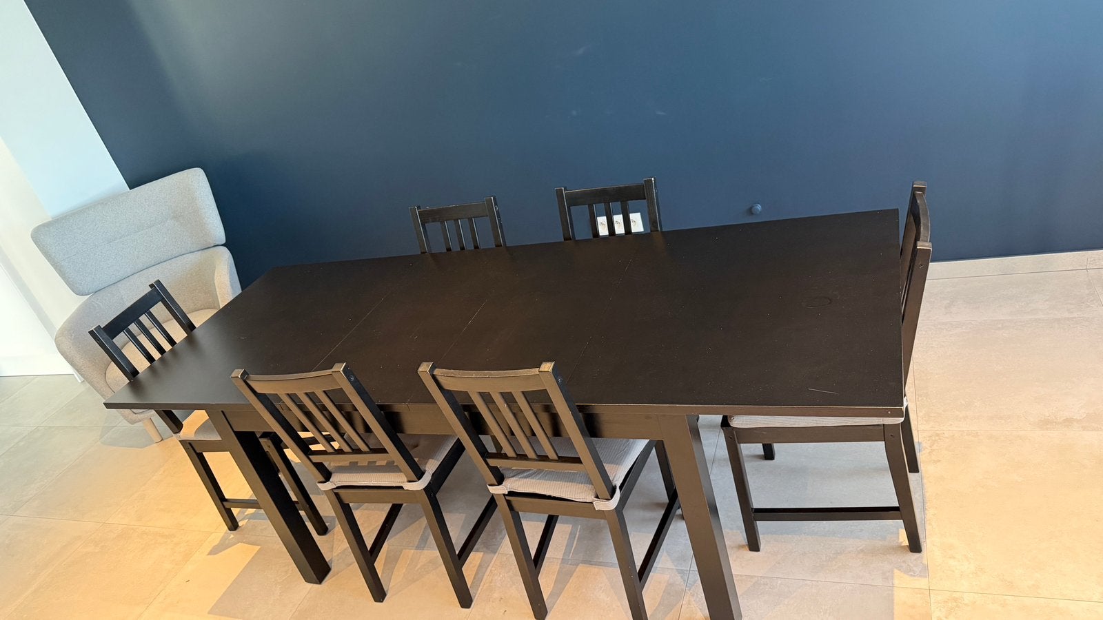 Uitschuifbare IKEA STOCKHOLM eettafel + 6 stoelen, Huis en Inrichting, Tafels | Eettafels, Gebruikt, 50 tot 100 cm, 200 cm of meer