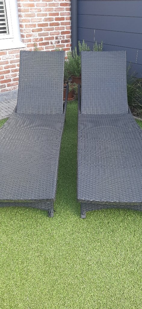 Ligbedden ratan antraciet grijs, Tuin en Terras, Ophalen, Gebruikt, Wicker, Verstelbaar