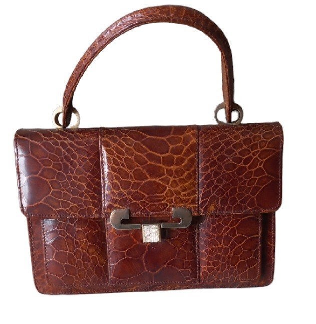 vintage kroko dameshandtas., Gebruikt, B, Ophalen of Verzenden, Handtas