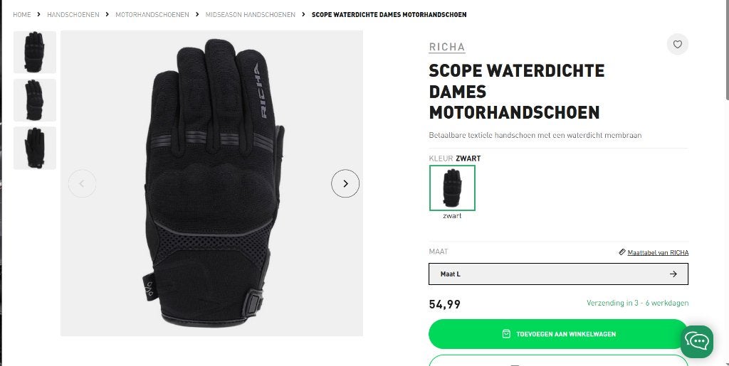 Scope Waterdichte Dames Motorhandschoen black-L Nieuw, Motoren, Ophalen, RICHA, Nieuw zonder kaartje, Dames