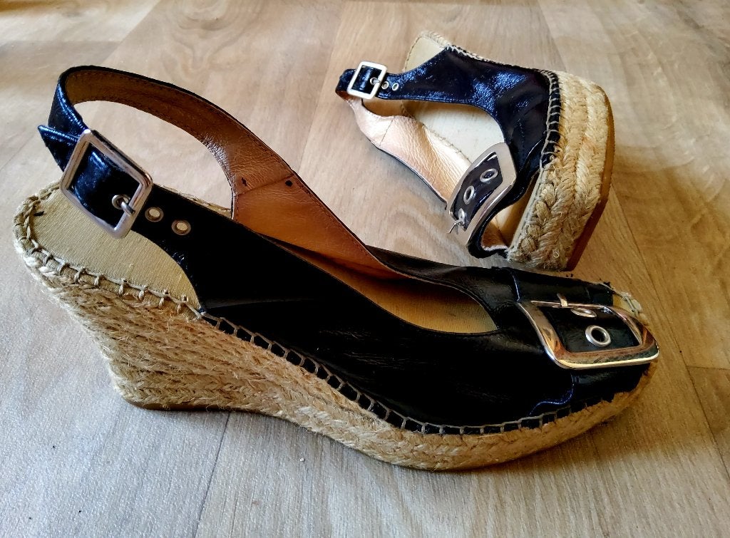 Sandales espadrille à boucle en cuir verni noir, Neuf, Dune London 💯👣, Envoi, Noir