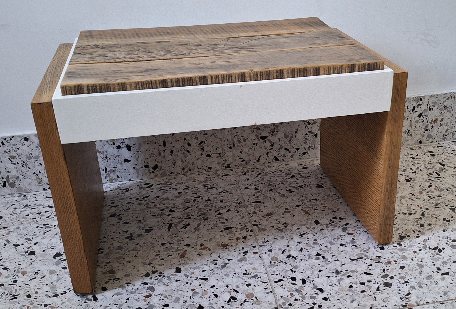 Vintage bankje bijzettafel - wit - hout & fineer, Enlèvement, Utilisé, Bois