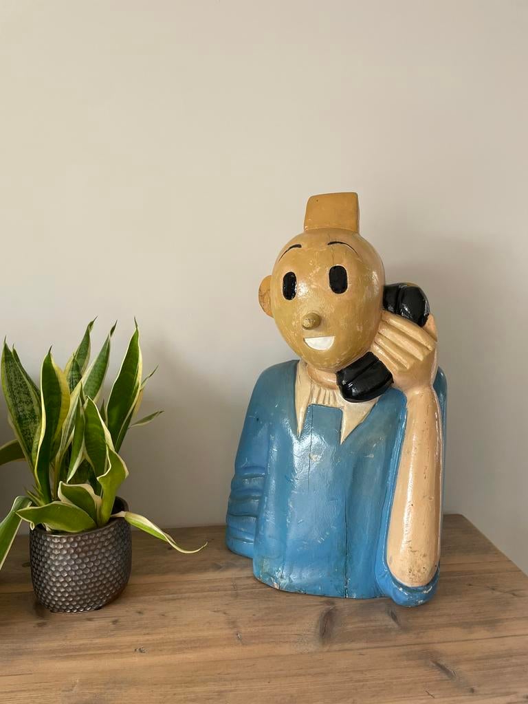 Houten buste kuifje / tin tin, Verzamelen, Ophalen, Kuifje, Gebruikt