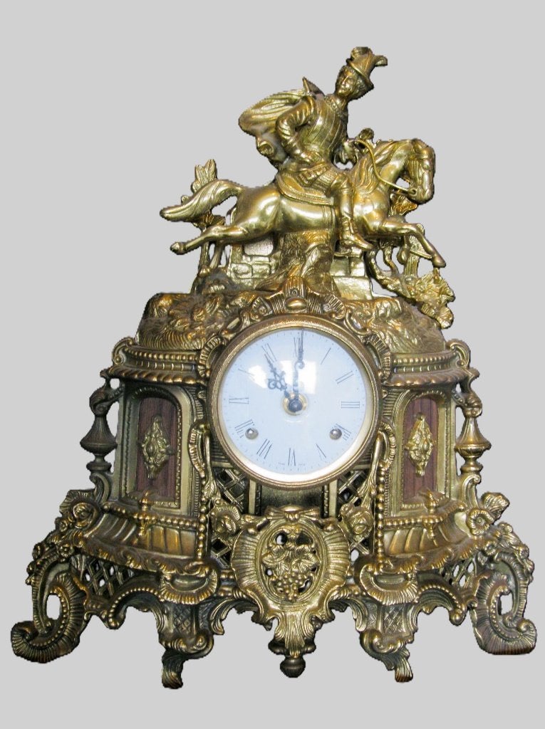Bronzen pendule (uitbeelding ruiter te paard), Antiek en Kunst, Antiek | Klokken, Ophalen