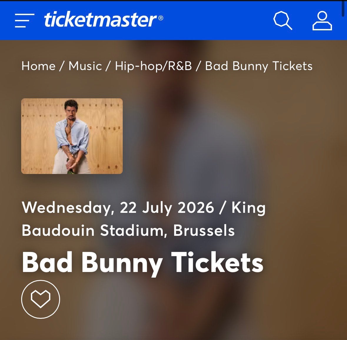 1 ticket Bad Bunny Brussel 22/07/2026, Tickets en Kaartjes, Kortingen en Cadeaubonnen