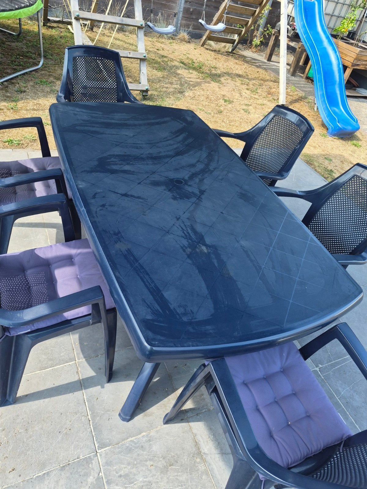 Tuintafel met 6 stoelen, Tuin en Terras, Ophalen, Kunststof, Gebruikt, 6 zitplaatsen