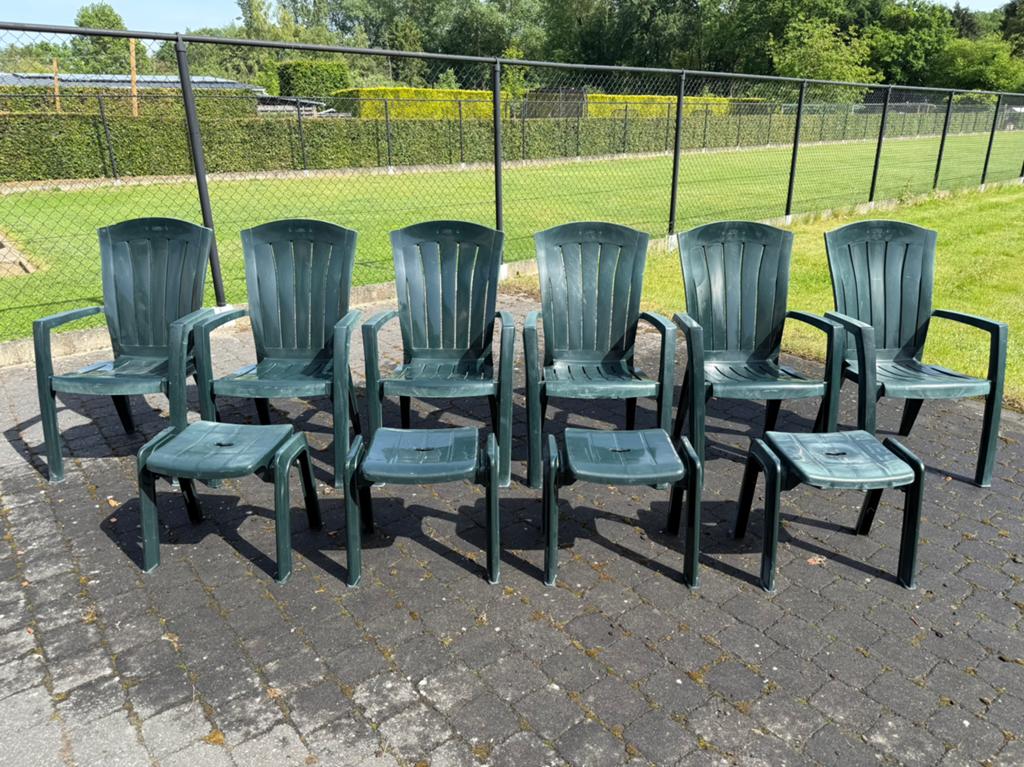 Tuinstoelen + voetbanken, Tuin en Terras, Ophalen, Gebruikt, Plastic, Stapelbaar