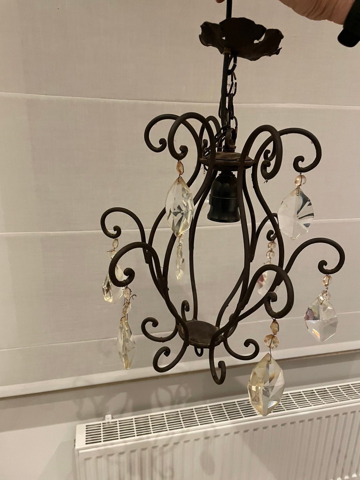 Antieke Kroonluchter luster met Kristallen Hangers, Ophalen, Gebruikt, Metaal