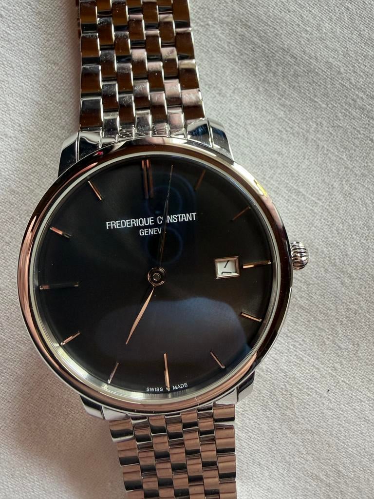 Montre Frederique Constant Slimline, Handtassen en Accessoires, Horloges | Heren, Staal, Staal, Polshorloge, Zo goed als nieuw