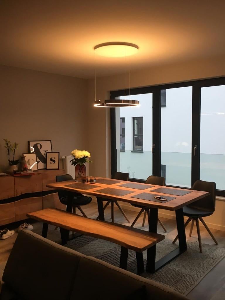 Tafel - boomstam look + eettafel bankje, Huis en Inrichting, Tafels | Eettafels, Zo goed als nieuw, 150 tot 200 cm, 100 tot 150 cm
