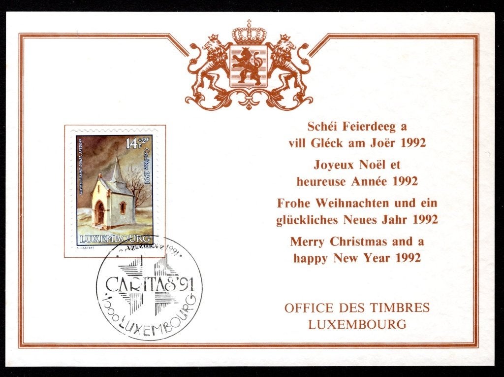 LUXEMBOURG Yt. 1234 FDC Caritas 1991, Envoi, Luxembourg, Affranchi