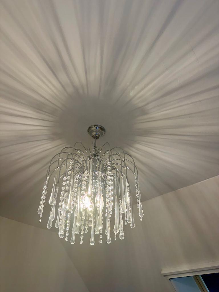 Kroonluster met glasdruppels, Huis en Inrichting, Lampen | Kroonluchters, Ophalen, Zo goed als nieuw, Glas