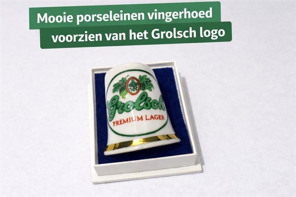 Porseleinen vingerhoedje met het originele Grolsch logo, Verzenden, Nieuw, Porselein
