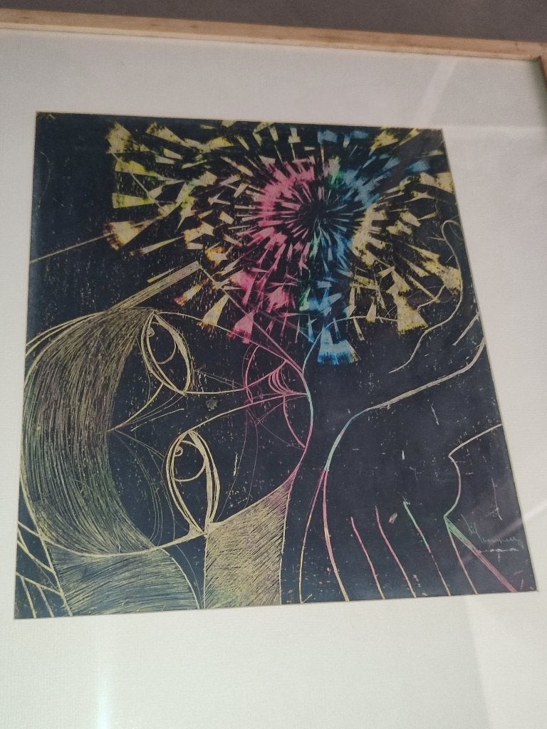 Vintage Scratch Art werk op papier 1967, Ophalen of Verzenden, Gesigneerd