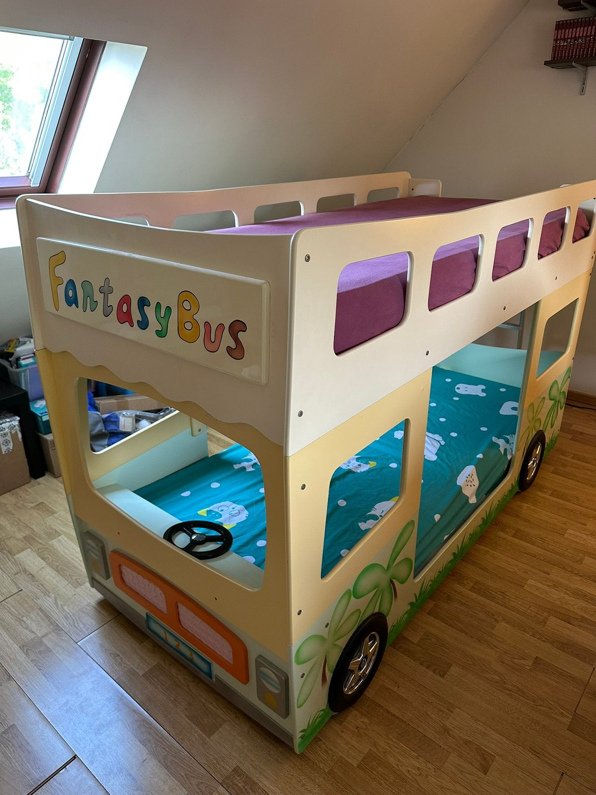 Stapelbed dat een bus voorstelt, Ophalen, 210 cm, Tweepersoons, Minder dan 160 cm