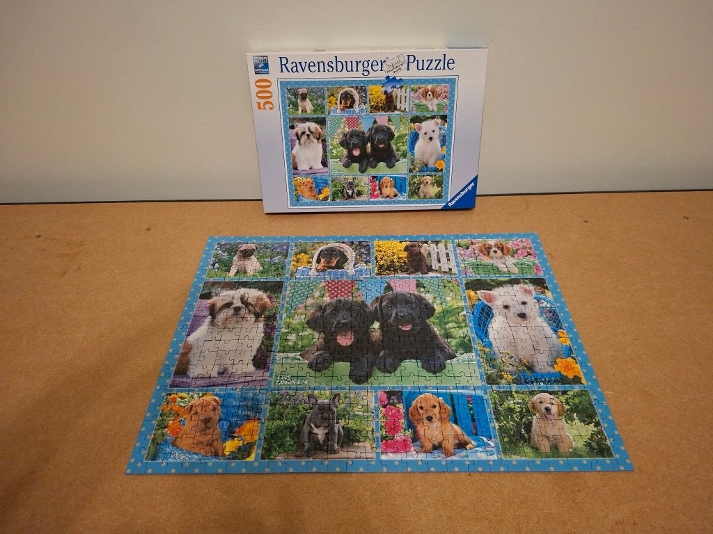 Ravensburger: puzzel "snoezige hondjes" (500 stukken), Ophalen of Verzenden, 500 t/m 1500 stukjes, Zo goed als nieuw, Legpuzzel