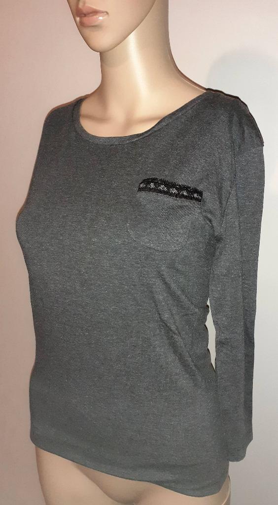 longsleeve grijs met kant XS, Nieuw, Ophalen of Verzenden, Lange mouw, Maat 34 (XS) of kleiner