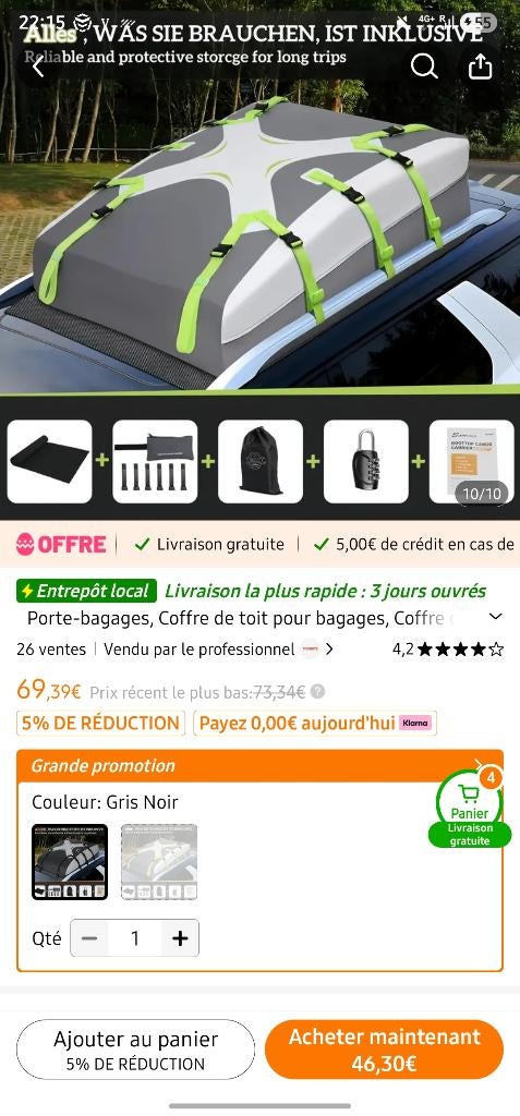 Sac de toit voiture, Ophalen, Zo goed als nieuw
