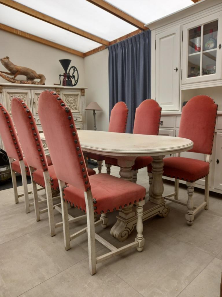 Vintage tafel en 6 stoelen, Huis en Inrichting, Ophalen