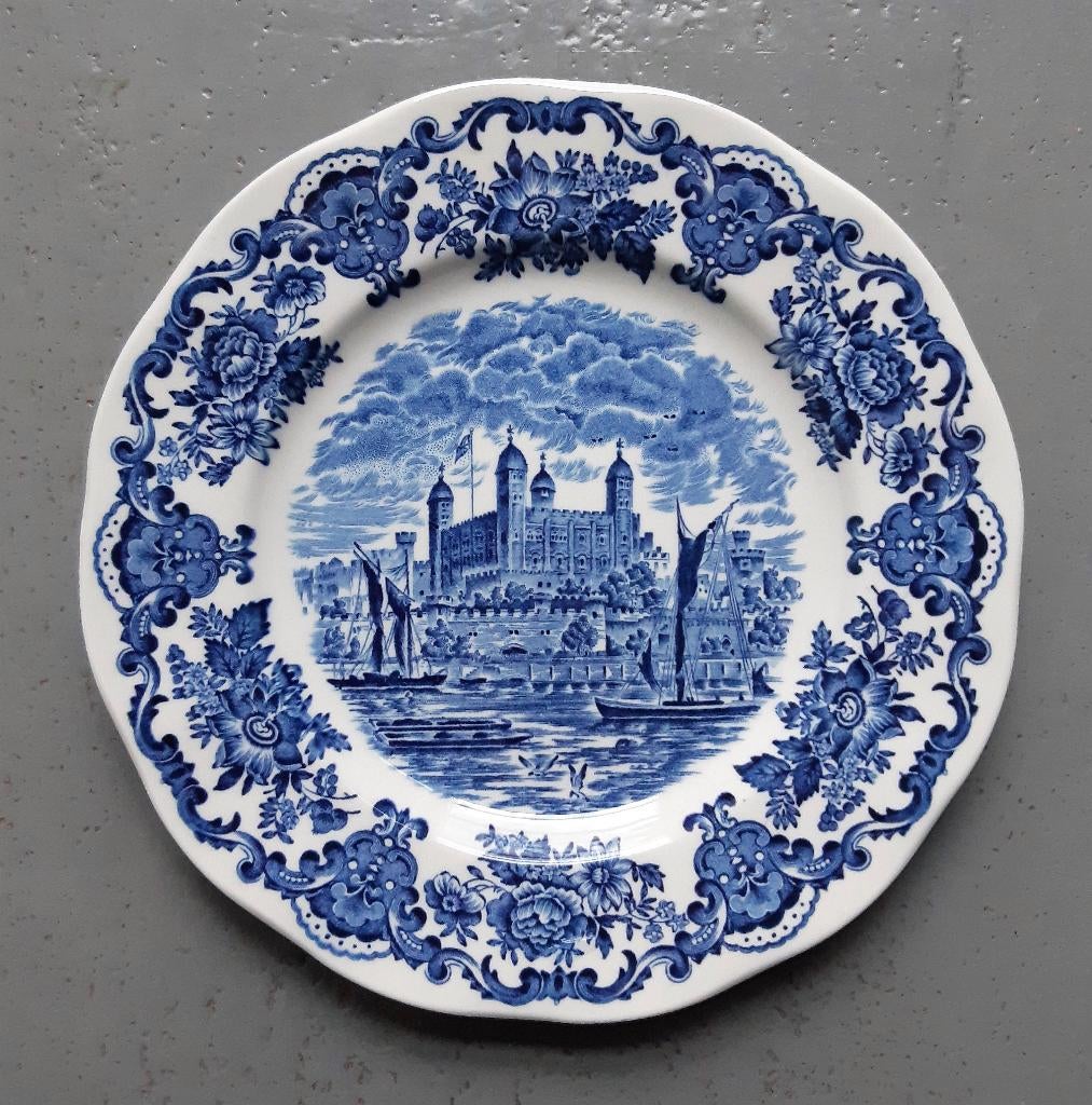 Vintage blauw-wit bord – Tower of London – Engels keramiek, Ophalen of Verzenden