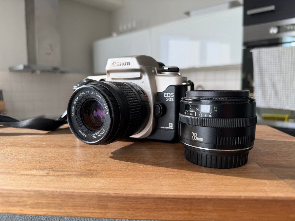 Canon 50e + EF 28mm f2.8 + EF 38-76mm f4.5-5.6, Ophalen, Gebruikt, Canon, Zoom
