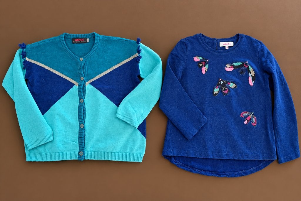 Lot fille Catimini 4 ans Gilet en maille & T-shirt papillons, Catimini, Ensemble, Comme neuf, Enlèvement