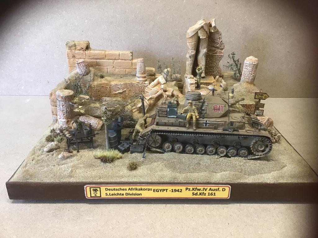 Diorama militaire afrikakorps pz.kfw IV ausf.D egypt 1942, Enlèvement, Comme neuf, 1:35 à 1:50, Diorama
