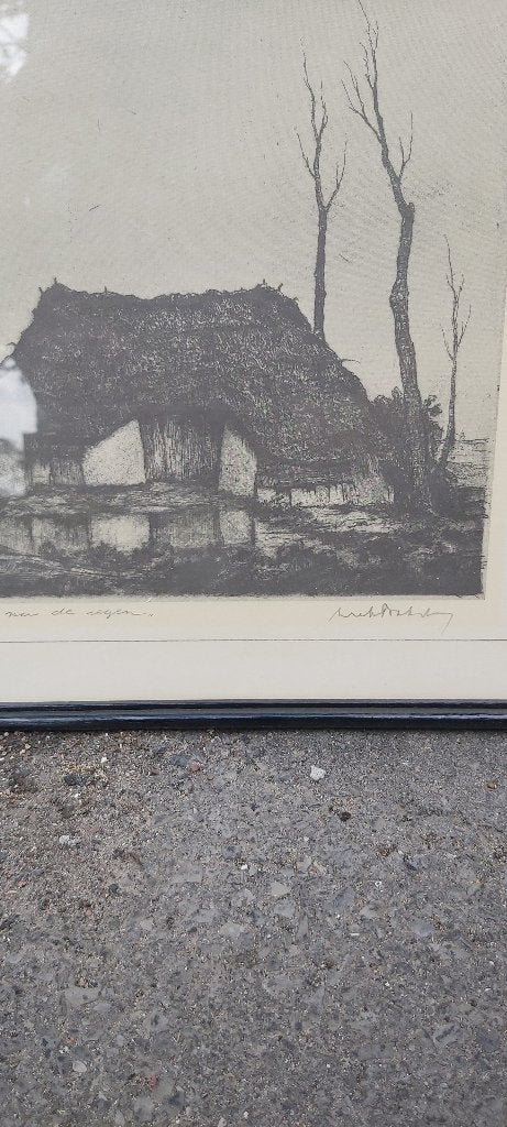 Tekening, Antiek en Kunst, Kunst | Tekeningen en Fotografie, Ophalen, Tekening, Potloodtekening, Achter glas