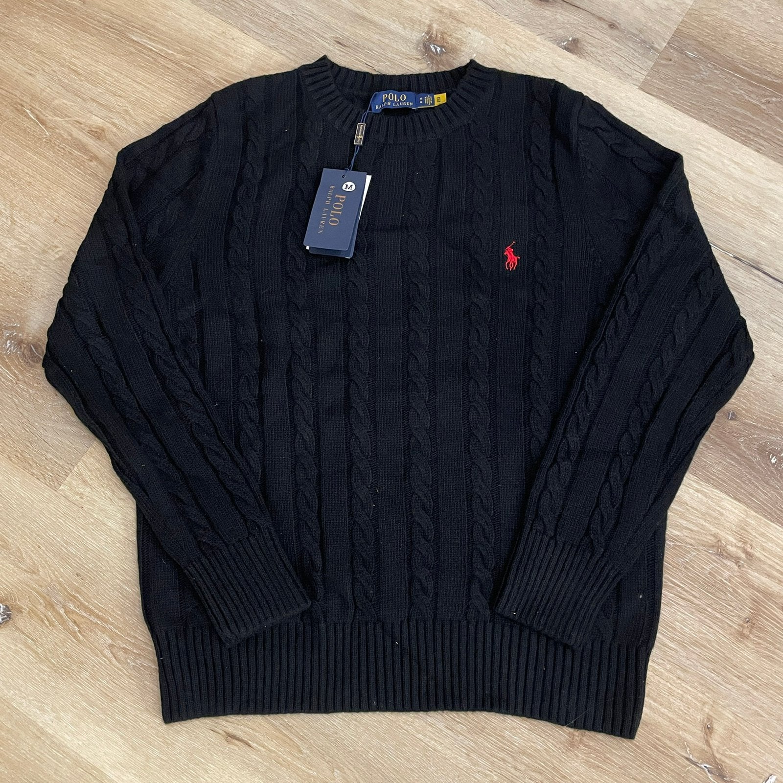Polo Ralph Lauren Kabeltrui (Zwart) - Maat M, Envoi, Neuf, Taille 48/50 (M), Noir