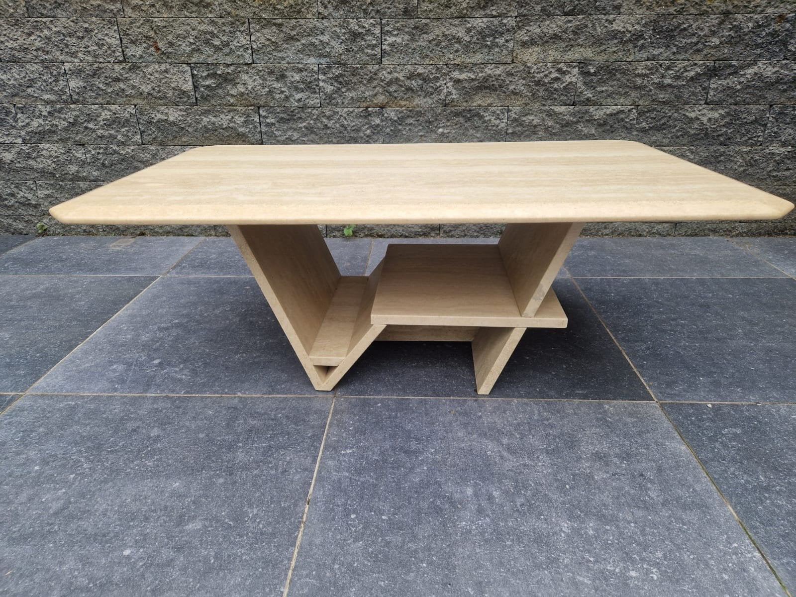 travertin salontafel jaren '60, 100 à 150 cm, Enlèvement ou Envoi, Comme neuf, 50 à 100 cm
