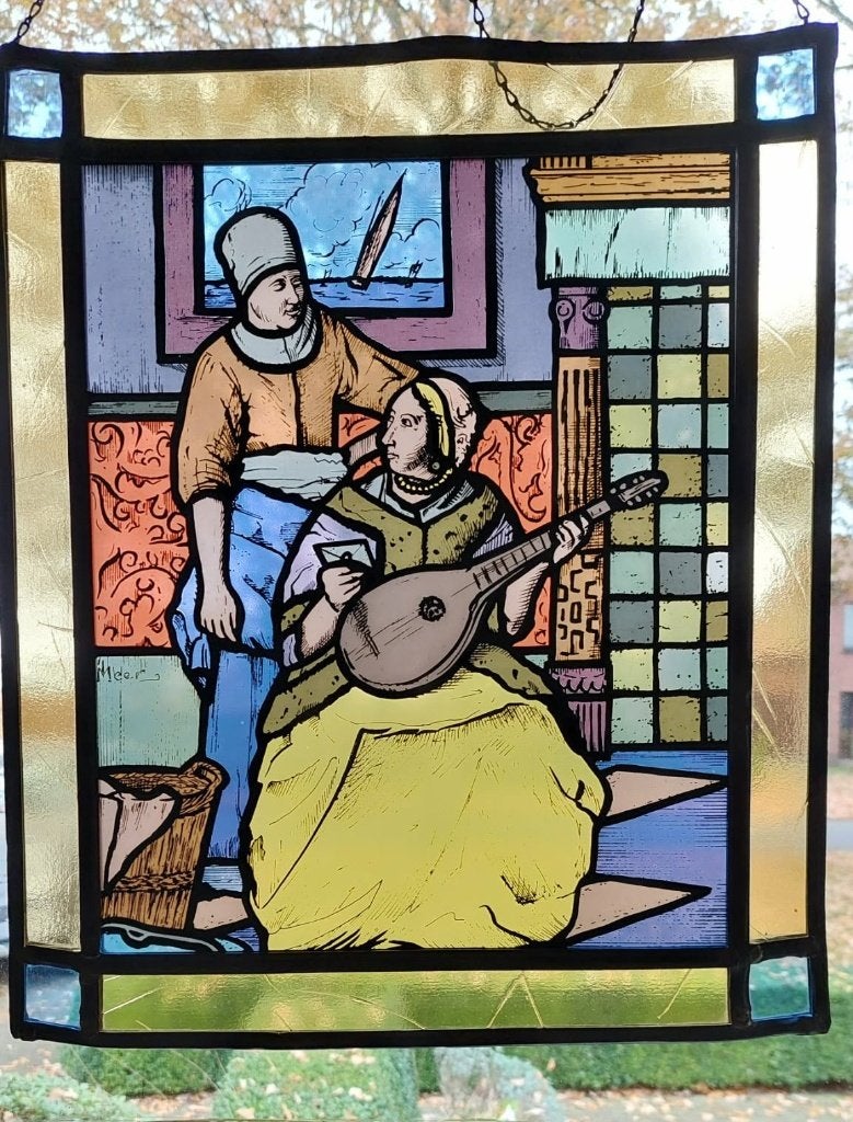 vitrail sur le thème Vermeer « La lettre d'amour », Antiquités & Art, Curiosités & Brocante, Enlèvement ou Envoi