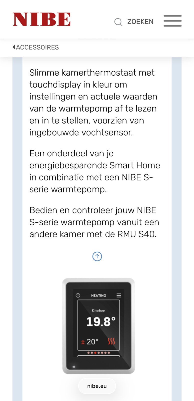 Nibe RMU S40 kamerthermostaat, Enlèvement, Neuf, Thermostat