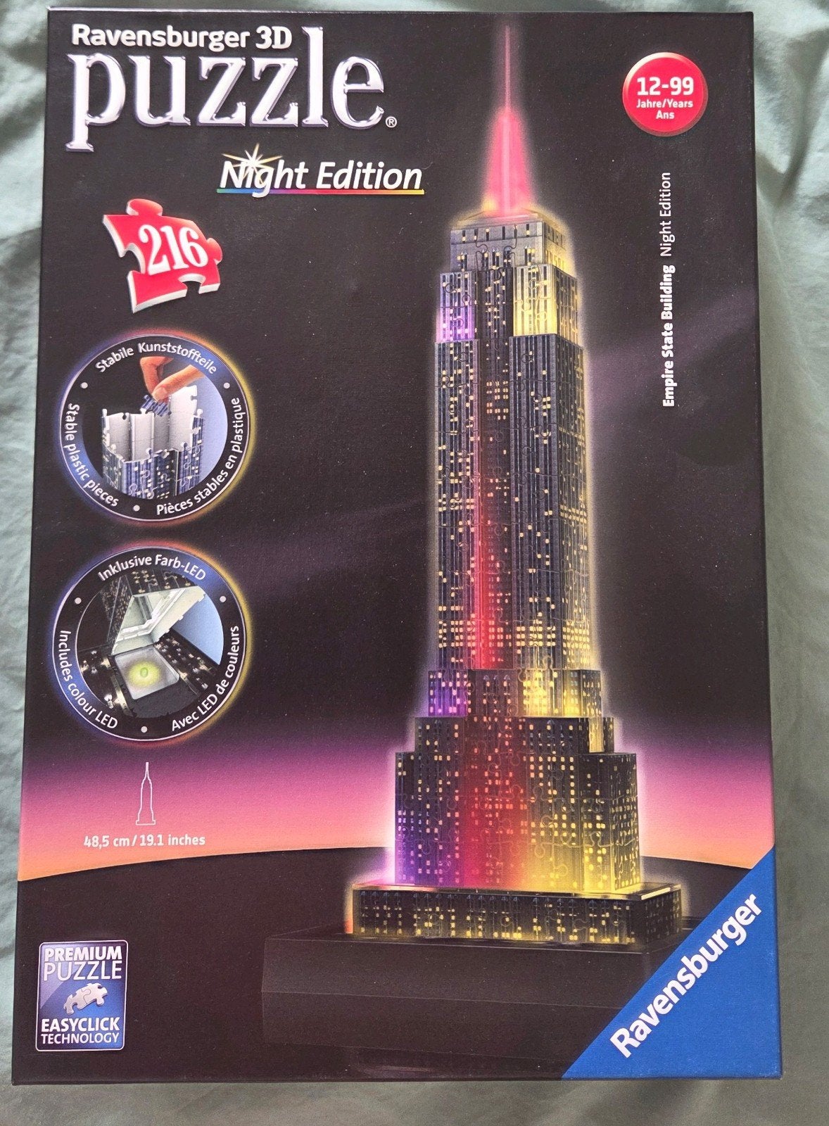 Ravensburger 3D Puzzel - Empire State Building, Night Editio, Hobby & Loisirs créatifs, Enlèvement ou Envoi, Moins de 500 pièces