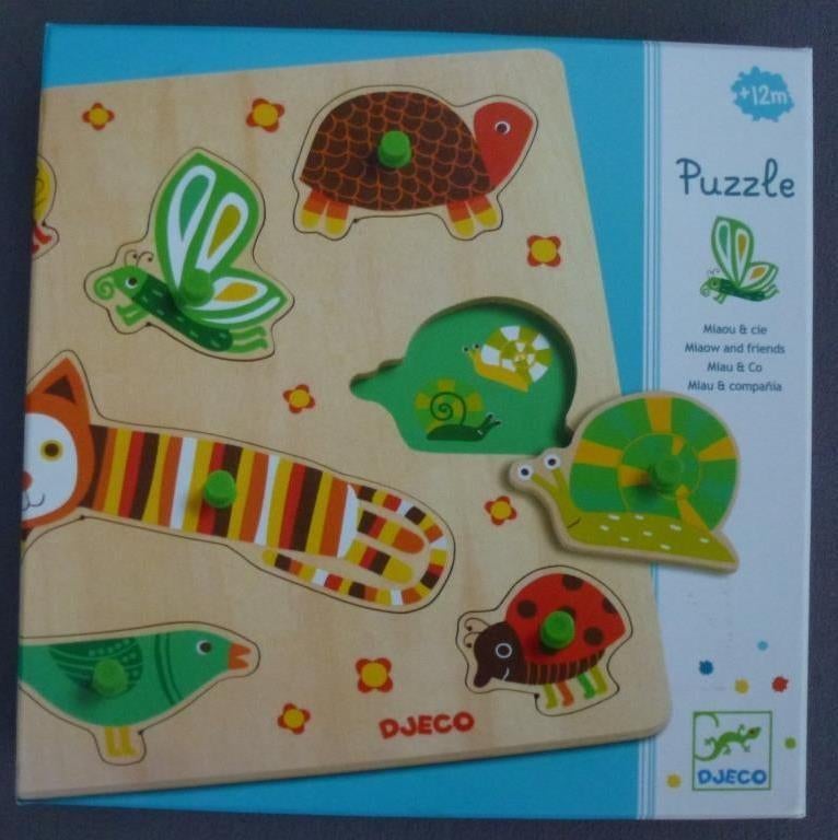 houten puzzel Djeco + 12 maanden 7 stukjes, Ophalen of Verzenden, Zo goed als nieuw, Van hout, Minder dan 10 stukjes
