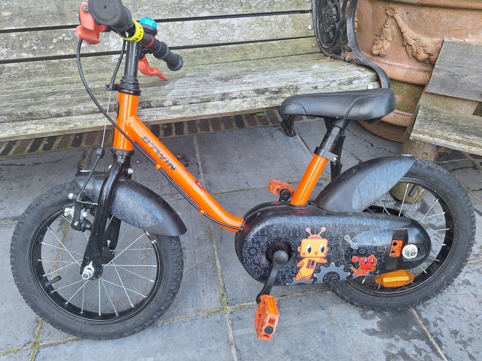 kinderfiets 14 inch oranje Robot met zijwieltjes, Ophalen, Zijwieltjes, Gebruikt, Velgrem