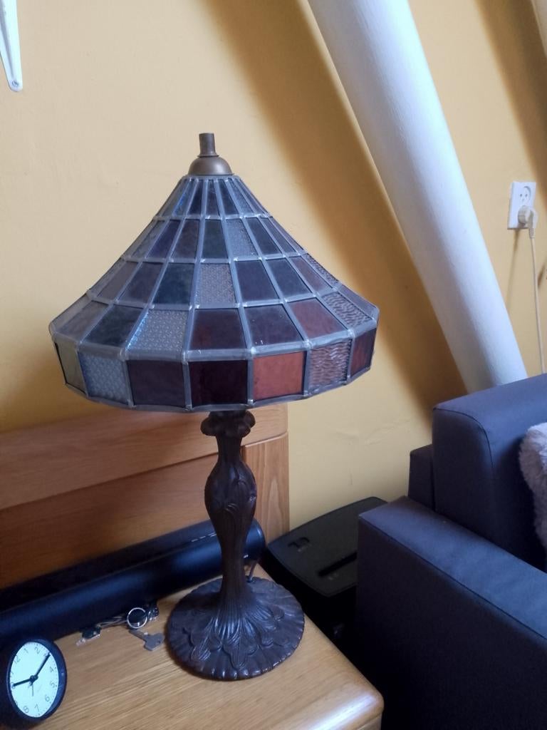 Antieke glas-in-lood lamp, Ophalen, Antiek glas-in-lood, 50 tot 75 cm, Glas