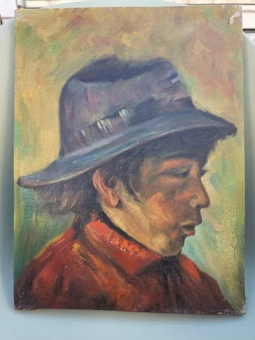 Olieverfschilderij: Portret van een jongen met hoed, Antiek en Kunst, Ophalen of Verzenden, Handgeschilderd, Olieverf, Portret