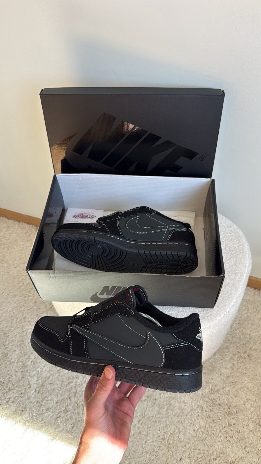Jordan 1 Low Travis Scott Black Phantom, Enlèvement ou Envoi, Comme neuf, Baskets, Noir