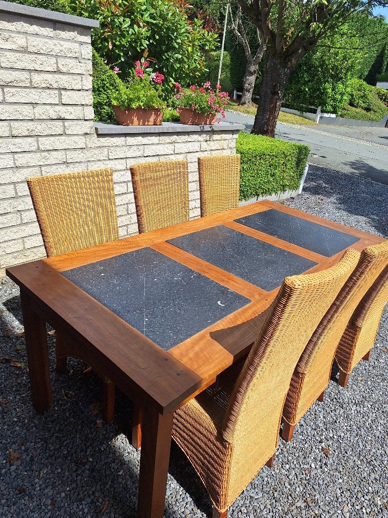 Table à manger avec 6 chaises, Maison & Meubles, 100 à 150 cm, Enlèvement, Utilisé, Teck