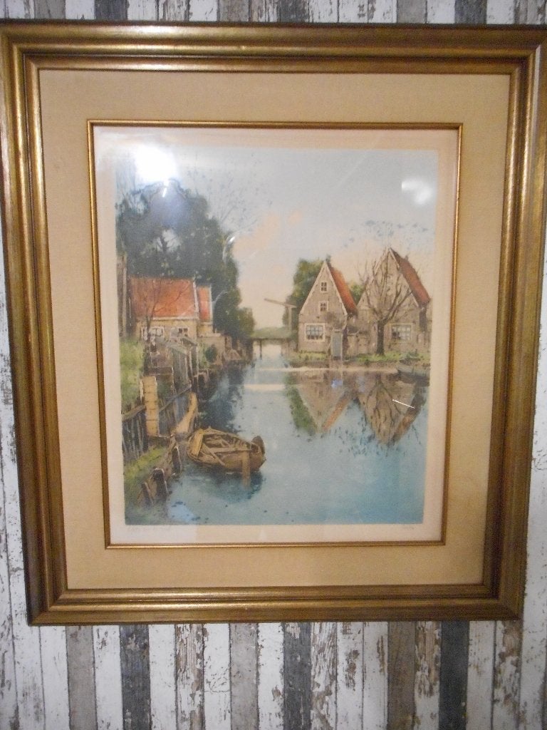 Cassiers Henri - ets/aquatint - 'Reflets sur le canal', Antiek en Kunst, Ophalen, Ets, Gesigneerd