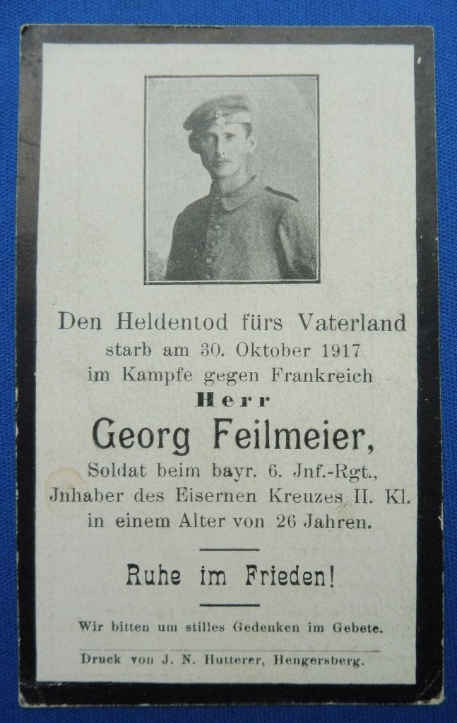 WO1 bidprent/rouwprent Duitse soldaat gesneuveld 1917  Menen, Verzamelen, Verzenden, Landmacht, Overige typen