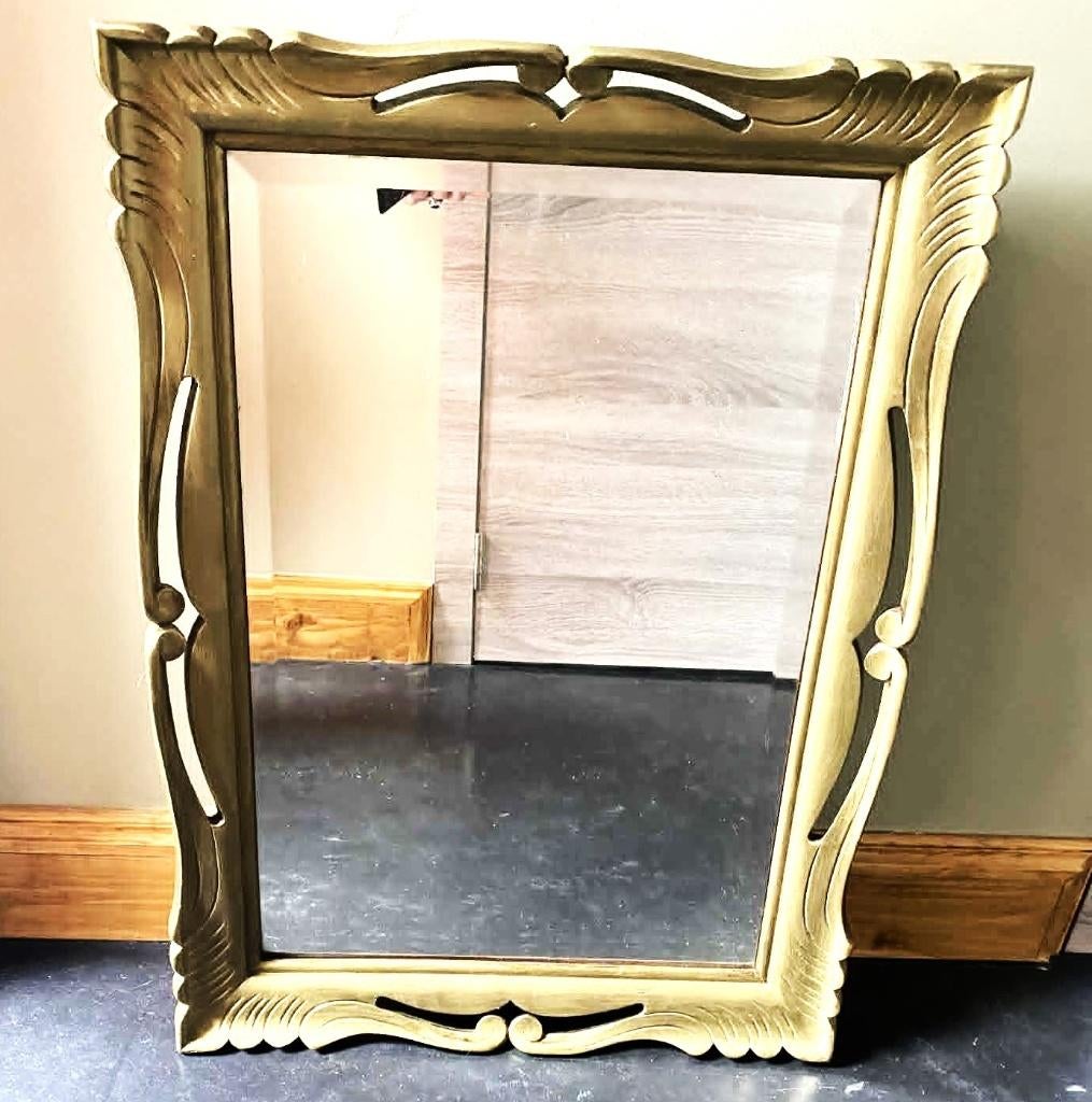 Magnifique ancien miroir biseauté en bois 70cm, Enlèvement ou Envoi