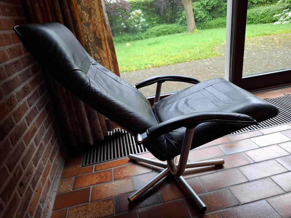 Relaxzetel, lederen, Huis en Inrichting, Ophalen, Zwart