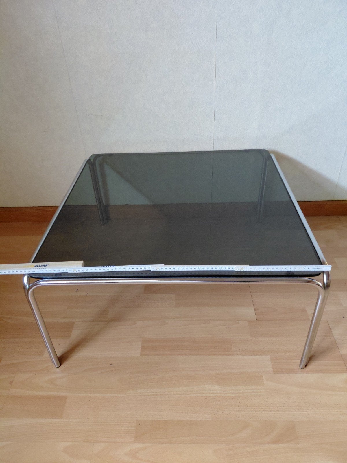 salontafel van fumé glas en chroom, Huis en Inrichting, Ophalen, Glas