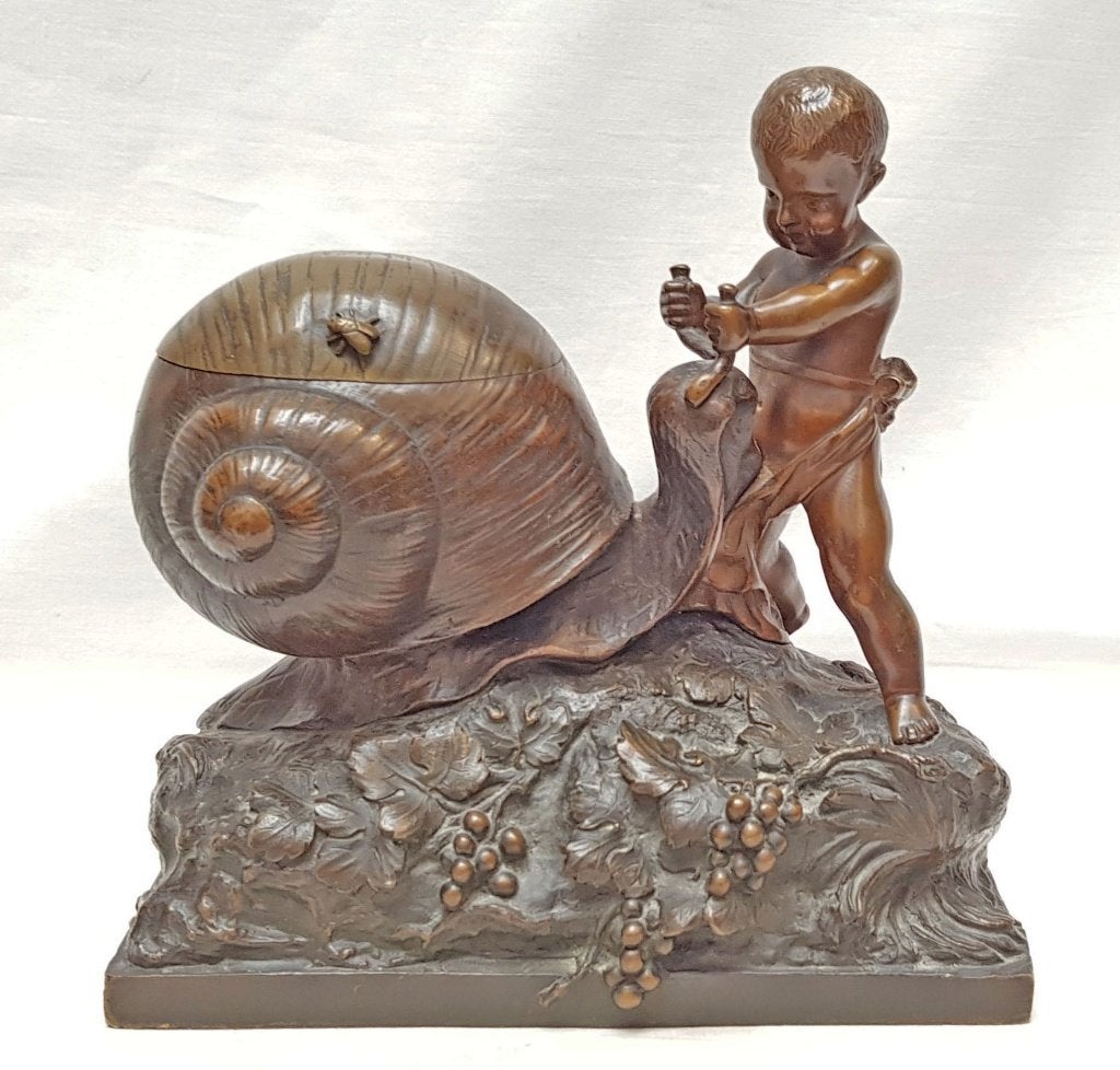 Benoit Lucien Hercule - Bronzen Beeld - Ringendoos., Gemerkt, Ophalen of Verzenden, Brons, 20 - 50 cm