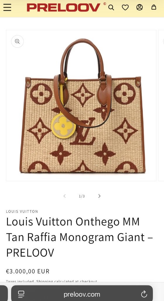 Louis Vuitton Onthego MM Tan Raffia Monogram Giant, Handtassen en Accessoires, Tassen | Damestassen, Ophalen of Verzenden, Nieuw
