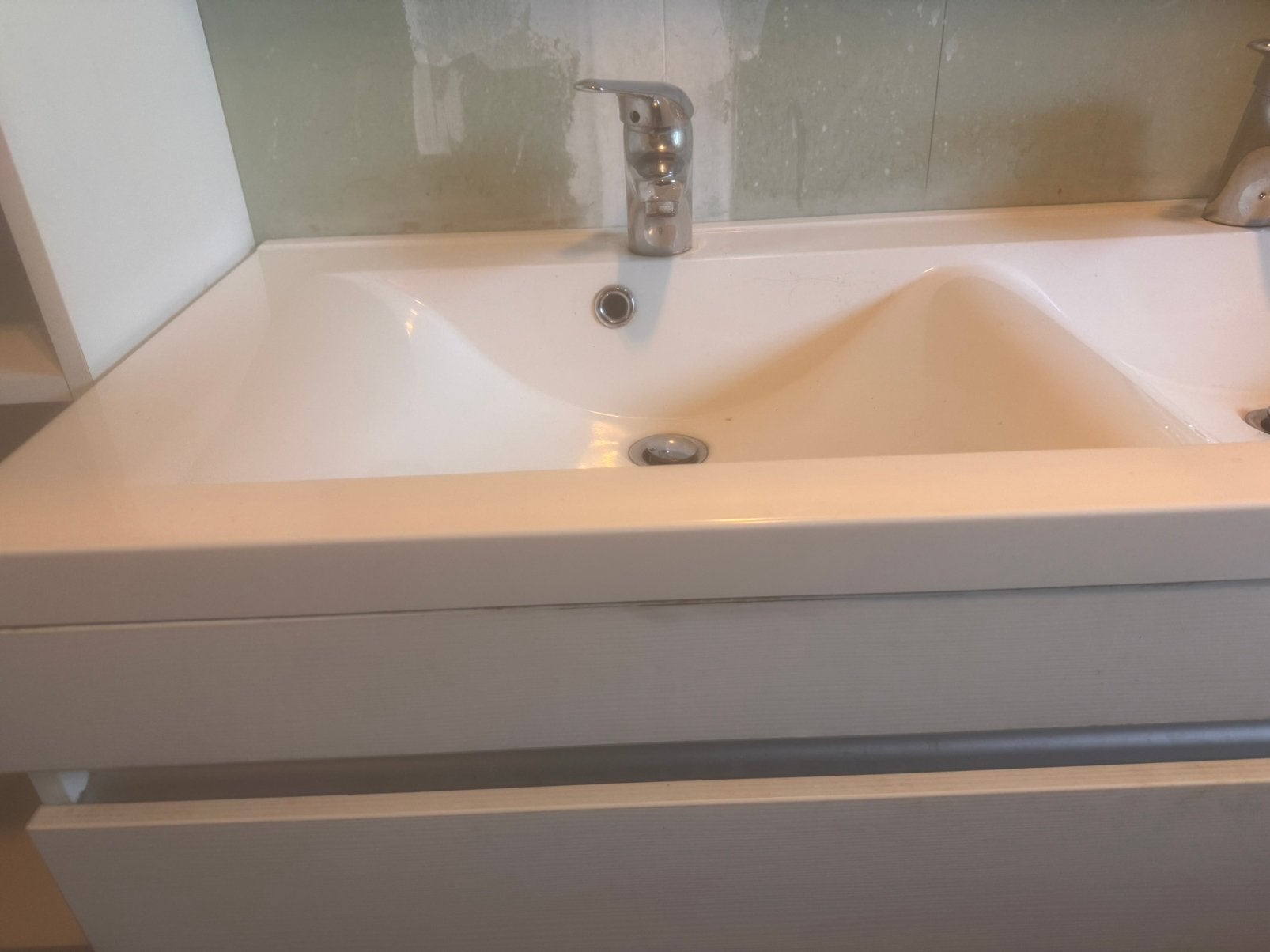 wit badkamermeubel:dubbele lavabo, spiegelkast en opbergkast, Ophalen, Gebruikt, Wasbak of Wastafel