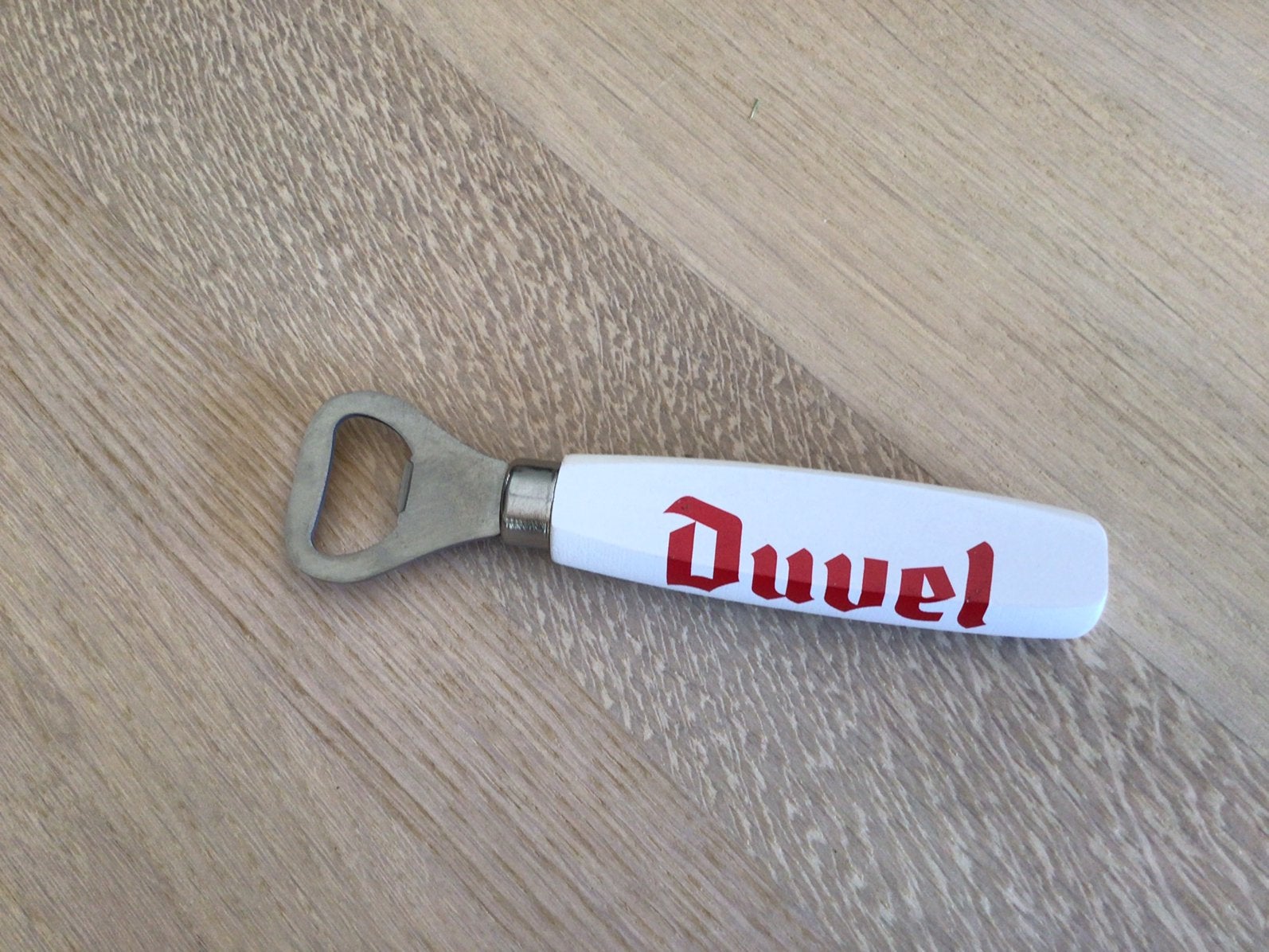 Duvel flesopener in hout en metaal, Ophalen of Verzenden, Zo goed als nieuw, Flesopener, Duvel